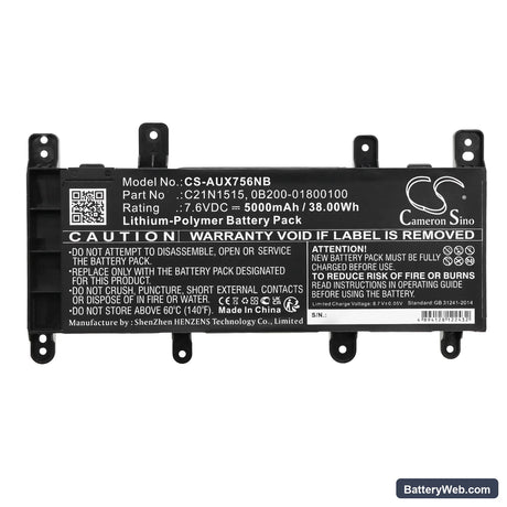 Asus X756UJ Replacement Battery, 7.6V, 5000mAh, Li-Polymer 3