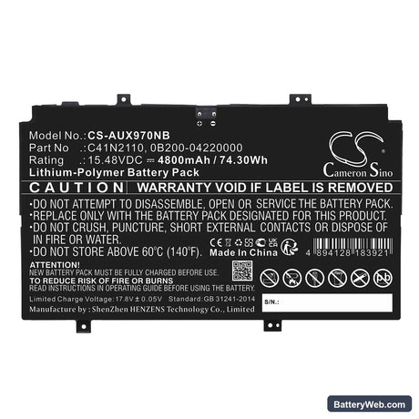 Asus Zenbook 17 Fold OLED Replacement Battery, 15.48V, 4800mAh, Li-Polymer 3