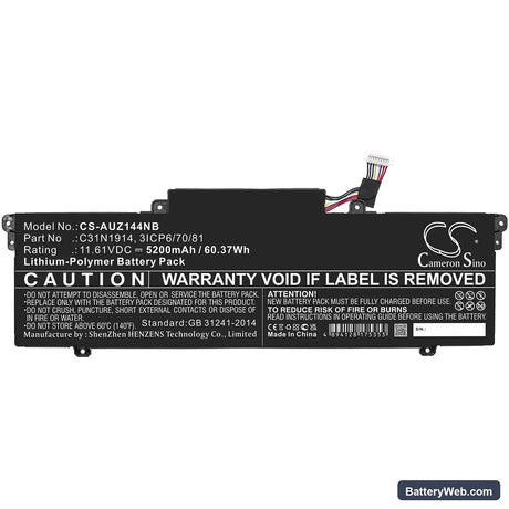 Asus Zenbook 14 UX435EG-AI084T Replacement Battery, 11.61V, 5200mAh, Li-Polymer 3