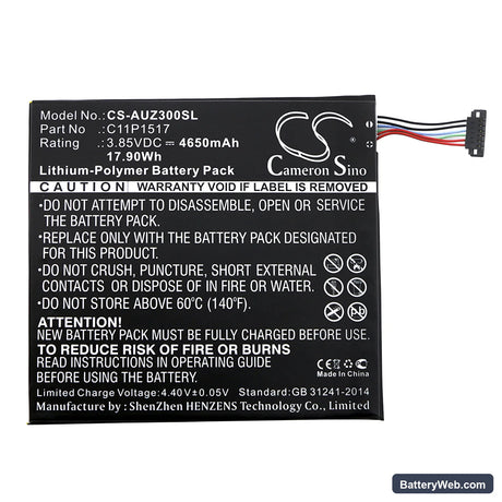 Asus ZenPad C 7.0 P01Z Replacement Battery, 3.85V, 4650mAh, Li-Polymer 3