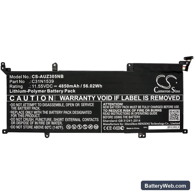Asus Zenbook UX305UA Replacement Battery, 11.55V, 4850mAh, Li-Polymer 3