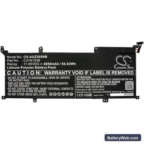 Asus Zenbook UX305UA Replacement Battery, 11.55V, 4850mAh, Li-Polymer 3