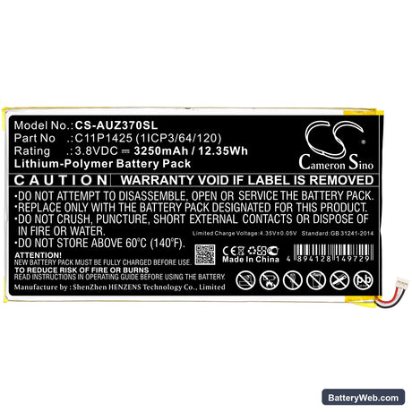 Asus ZenPad 7.0 Z370C Replacement Battery, 3.8V, 3250mAh, Li-Polymer 3