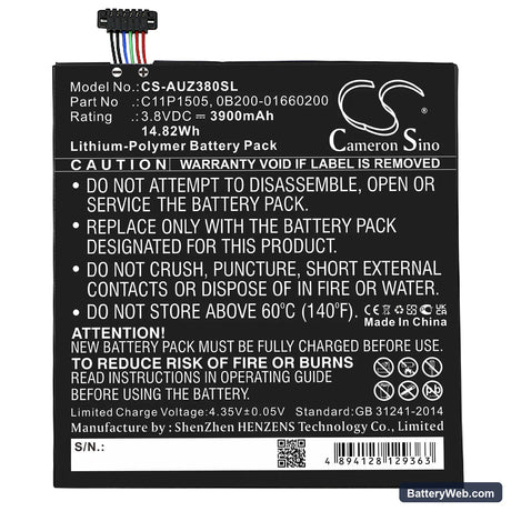 Asus ZenPad 8.0 Z380C Replacement Battery, 3.8V, 3900mAh, Li-Polymer 3