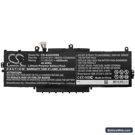 Asus ZenBook 14 UX433FN-BP8201T Replacement Battery, 11.55V, 4250mAh, Li-Polymer 3