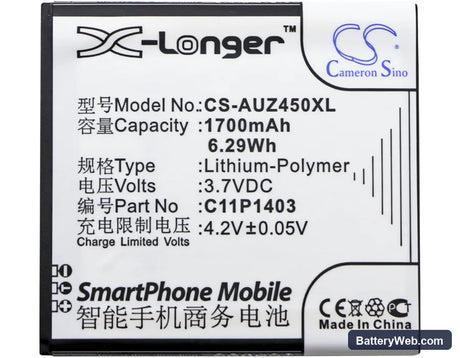 Asus ZenFone 4.5 Replacement Battery, 3.7V, 1700mAh, Li-Polymer 3