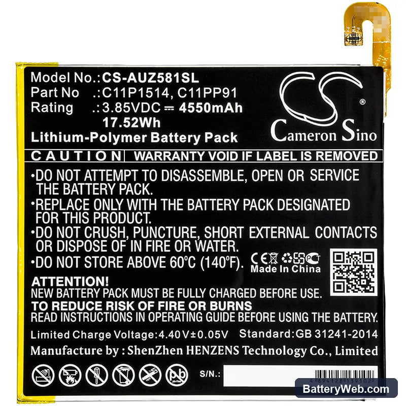 Asus Zenpad Z8 Replacement Battery, 3.85V, 4550mAh, Li-Polymer 3