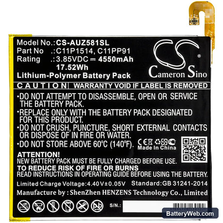 Asus Zenpad Z8 Replacement Battery, 3.85V, 4550mAh, Li-Polymer 3