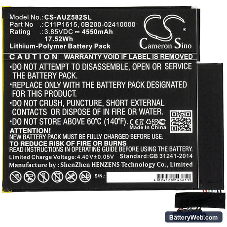 Asus Zenpad Z8S Replacement Battery, 3.85V, 4550mAh, Li-Polymer 3