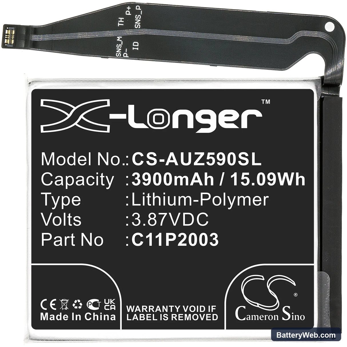 Asus ZenFone 8 Replacement Battery, 3.87V, 3900mAh, Li-Polymer 3