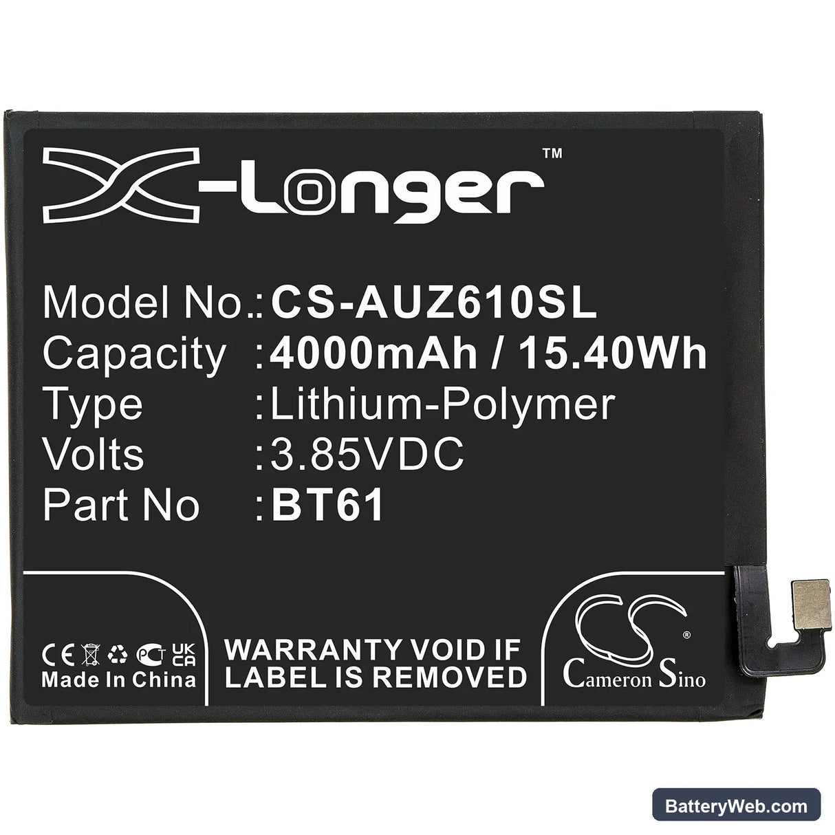 Acer Liquid Z6 Plus Replacement Battery, 3.85V, 4000mAh, Li-Polymer 3