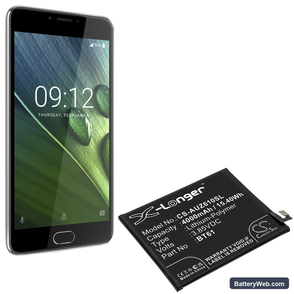 Acer Liquid Z6 Plus Replacement Battery, 3.85V, 4000mAh, Li-Polymer 5