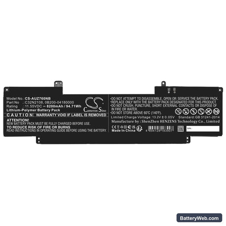Asus Zenbook Pro 16X OLED Replacement Battery, 11.55V, 8200mAh, Li-Polymer 3