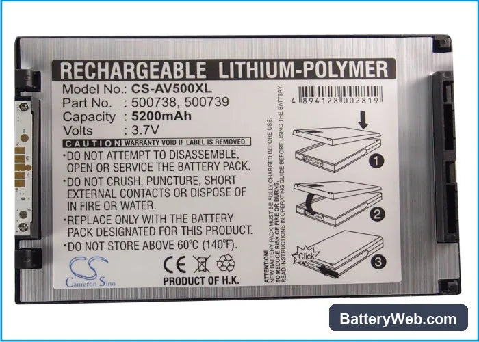 Archos Gmini 500 Replacement Battery, 3.7V, 5200mAh, Li-Polymer 5