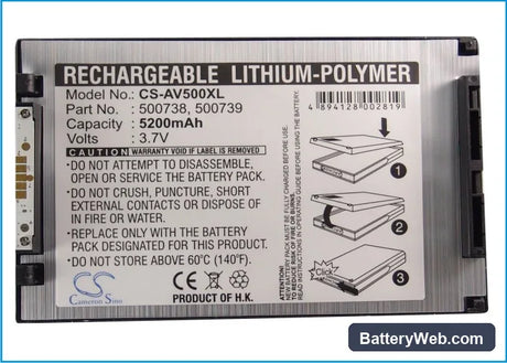 Archos Gmini 500 Replacement Battery, 3.7V, 5200mAh, Li-Polymer 5