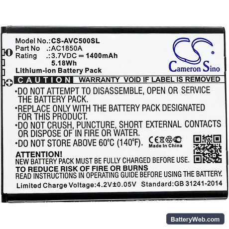 Archos 50c Neon Replacement Battery, 3.7V, 1400mAh, Li-ion 3