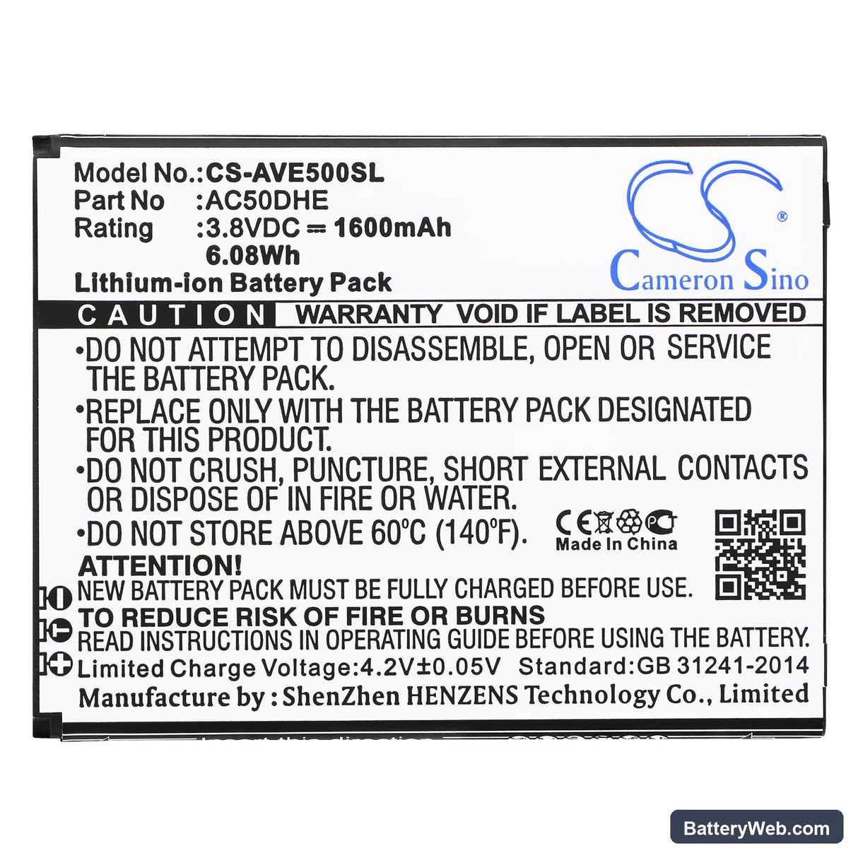 Archos Elements 50d Helium Replacement Battery, 3.8V, 1600mAh, Li-ion 3