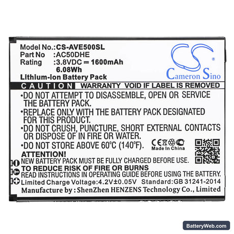 Archos Elements 50d Helium Replacement Battery, 3.8V, 1600mAh, Li-ion 3