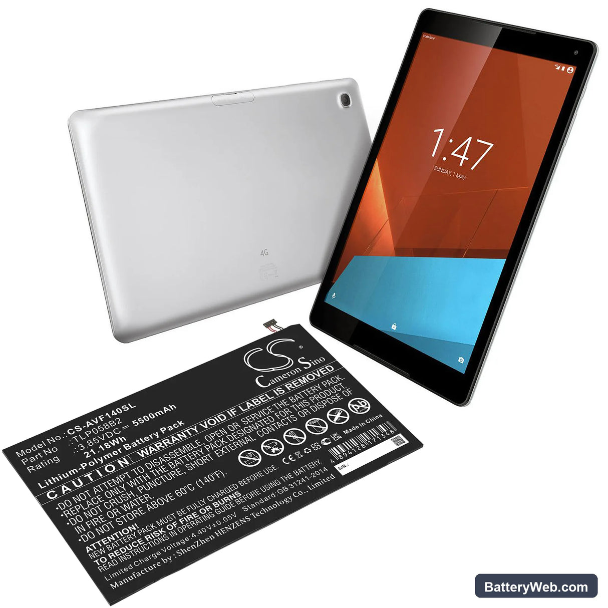 Vodafone Tab Prime 7 Replacement Battery, 3.85V, 5500mAh, Li-Polymer 5