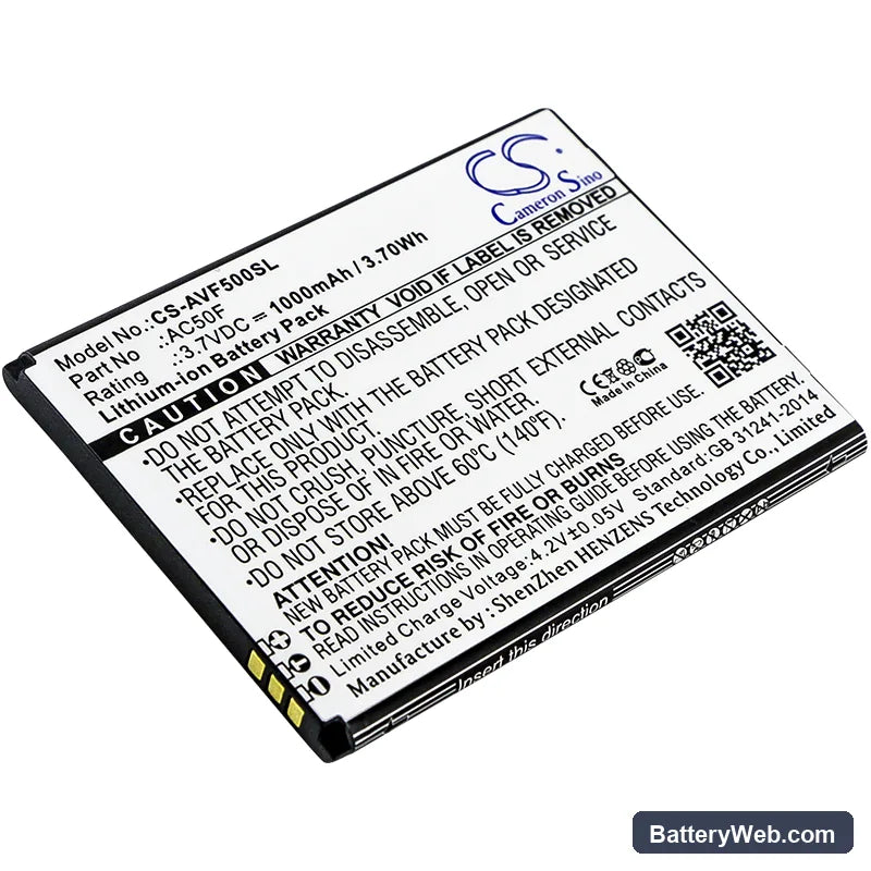 Archos 50F NEON Replacement Battery, 3.7V, 1000mAh, Li-ion 1