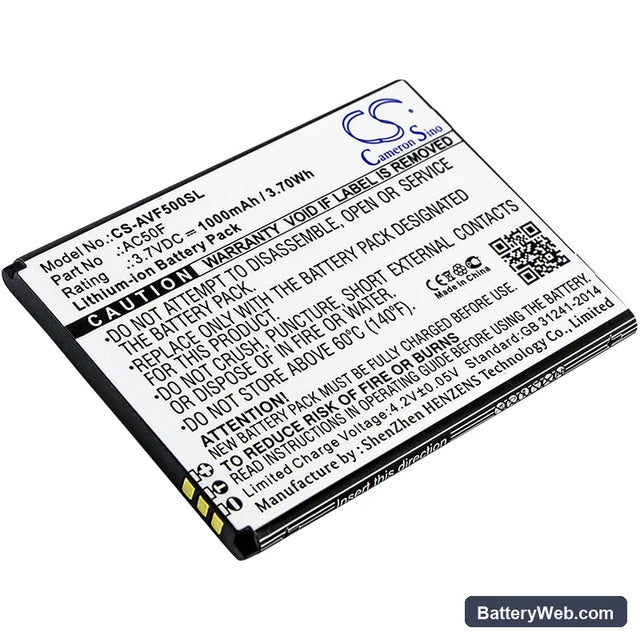 Archos 50F NEON Replacement Battery, 3.7V, 1000mAh, Li-ion 1