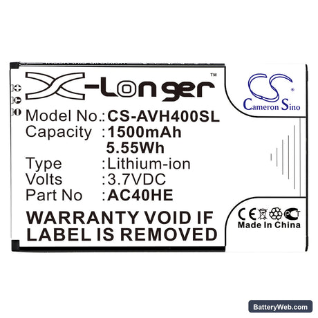 Archos 40 Helium Replacement Battery, 3.7V, 1500mAh, Li-ion 3