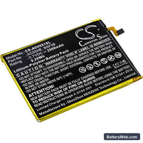 Archos 55 Helium Ultra Replacement Battery, 3.7V, 2500mAh, Li-Polymer 1