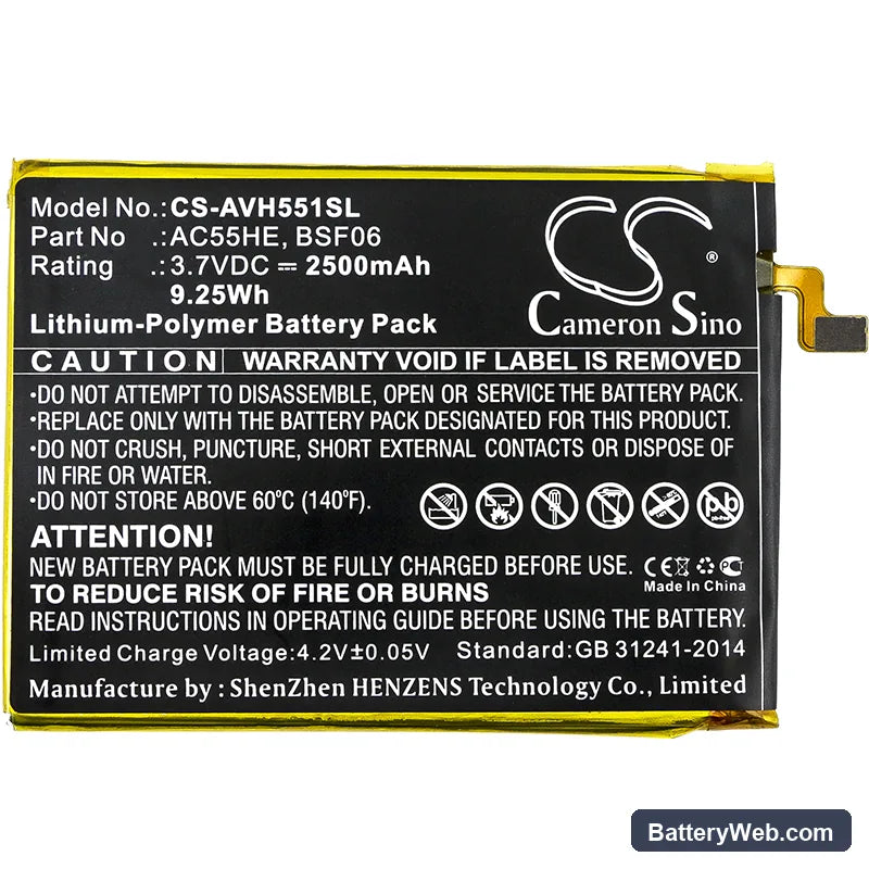 Archos 55 Helium Ultra Replacement Battery, 3.7V, 2500mAh, Li-Polymer 3