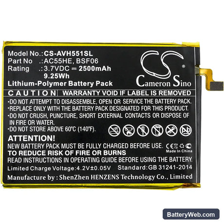 Archos 55 Helium Ultra Replacement Battery, 3.7V, 2500mAh, Li-Polymer 3