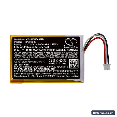 Alecto DVM-64 Replacement Battery, 3.7V, 700mAh, Li-Polymer 3