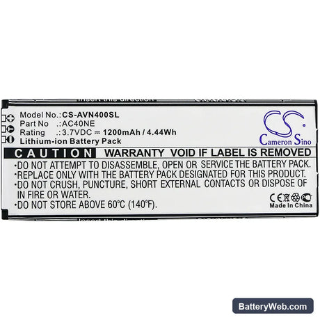 Archos 40 Neon Replacement Battery, 3.7V, 1200mAh, Li-ion 3