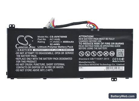Acer Aspire VN7 Replacement Battery, 11.4V, 4600mAh, Li-Polymer 1