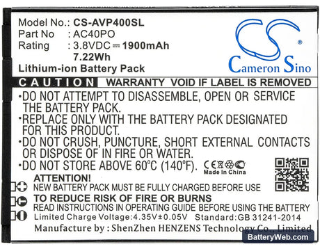 Archos 40 Power Replacement Battery, 3.8V, 1900mAh, Li-ion 5