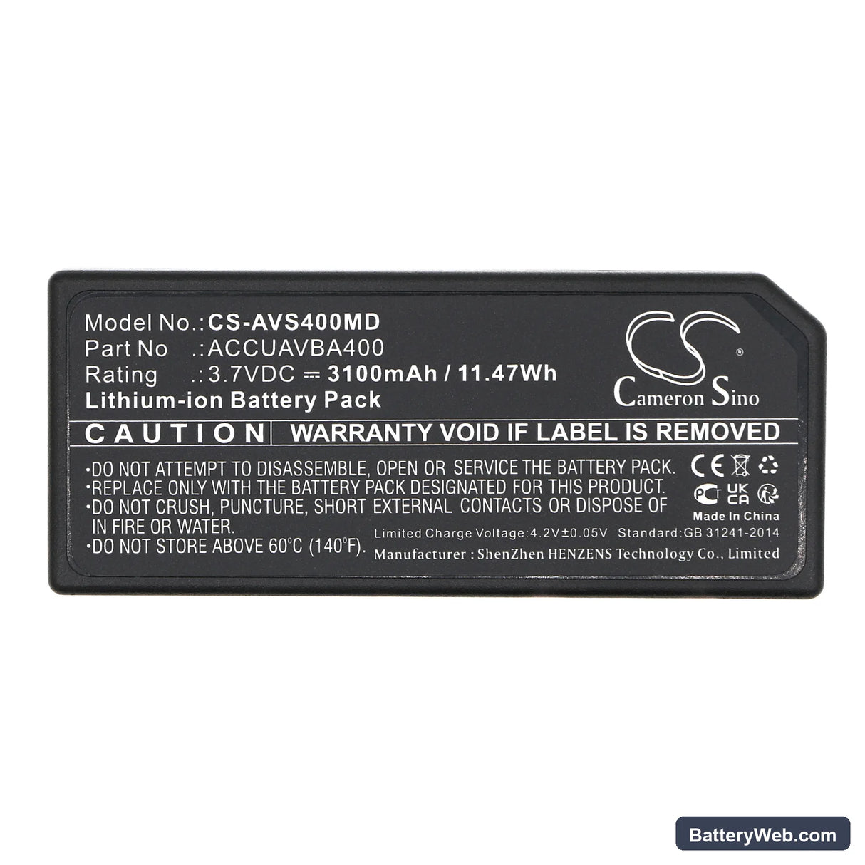 Accuvein AV400 Replacement Battery, 3.7V, 3100mAh, Li-ion 5