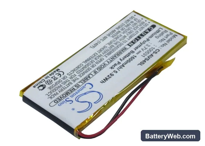 Archos 43 Vision Replacement Battery, 3.7V, 1600mAh, Li-Polymer 2