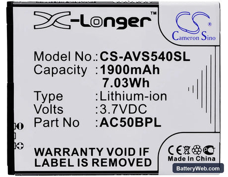 Archos 50b Platinum Replacement Battery, 3.7V, 1900mAh, Li-ion 5