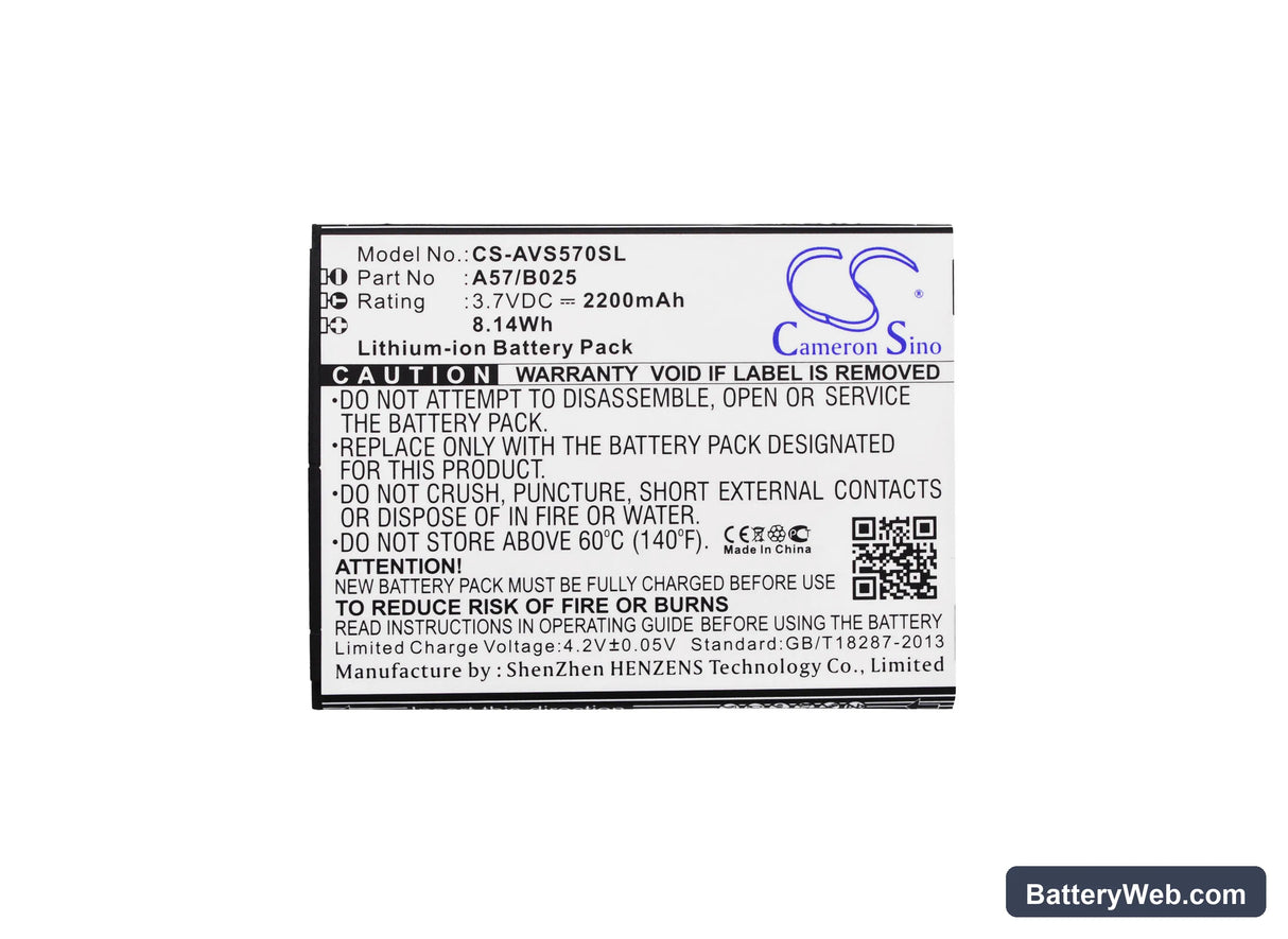 Avus A57 Replacement Battery, 3.7V, 2200mAh, Li-ion 5