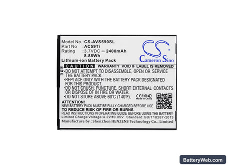 Archos 59 Titanium Replacement Battery, 3.7V, 2400mAh, Li-ion 5