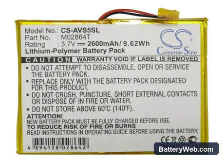 Archos 5 60GB Replacement Battery, 3.7V, 2600mAh, Li-Polymer 5