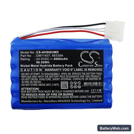 Viasys Healthcare 6068 Replacement Battery, 24V, 4000mAh, Ni-MH 3