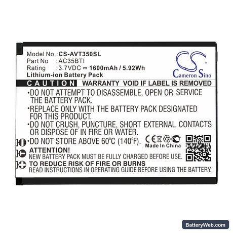 Archos 35b Titanium Replacement Battery, 3.7V, 1600mAh, Li-ion 3