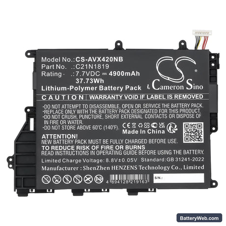 Asus A420UA Replacement Battery, 7.7V, 4900mAh, Li-Polymer 3