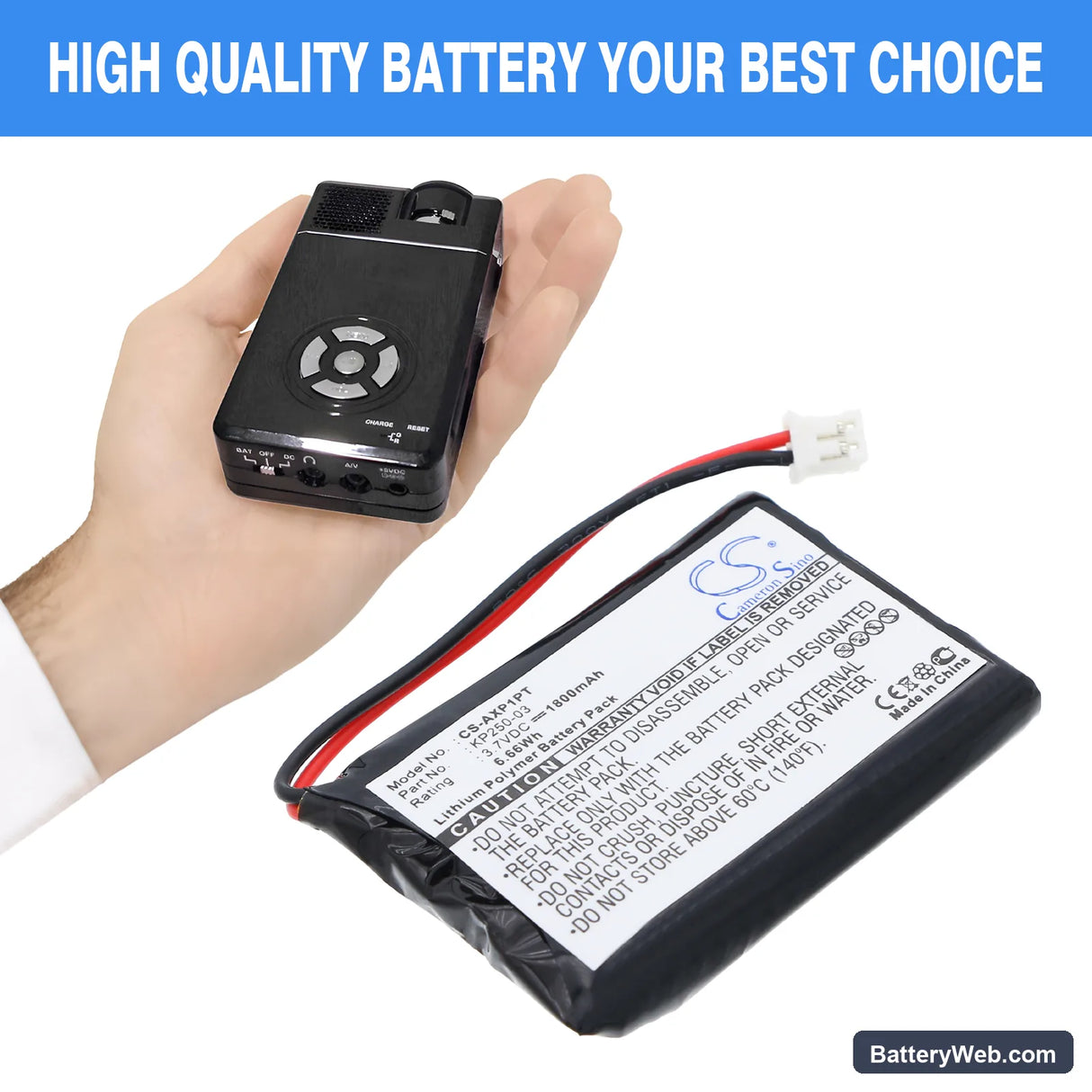 AAXA P1 Pico Projector Replacement Battery, 3.7V, 1700mAh, Li-Polymer 6
