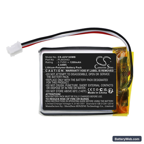 Axvue Video Monitor 140 Replacement Battery, 3.7V, 1200mAh, Li-Polymer 3
