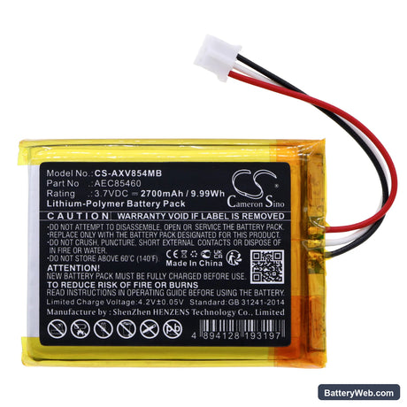 Axvue Baby Monitor Replacement Battery, 3.7V, 2700mAh, Li-Polymer 3