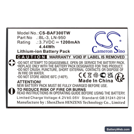 Baofeng UV3R Replacement Battery, 3.7V, 1200mAh, Li-ion 3