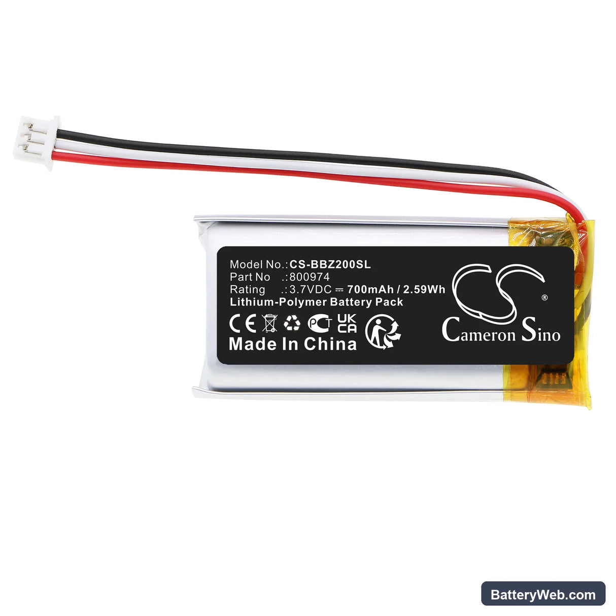 Beaba Babyphone Audio Simply Zen Replacement Battery, 3.7V, 700mAh, Li-Polymer 3