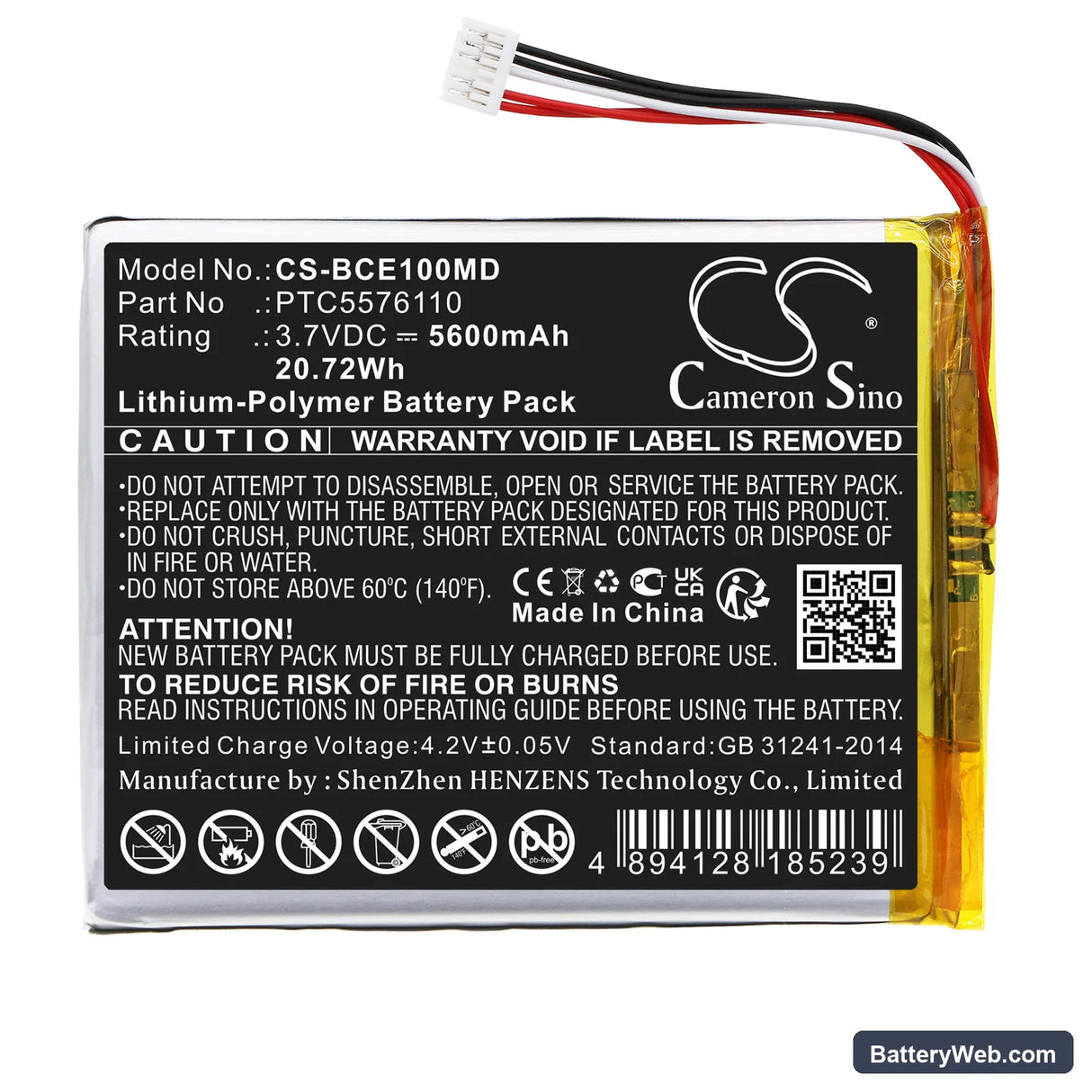 Biocare iE10 Replacement Battery, 3.7V, 5600mAh, Li-Polymer 3