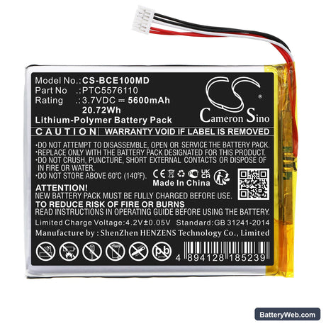 Biocare iE10 Replacement Battery, 3.7V, 5600mAh, Li-Polymer 3