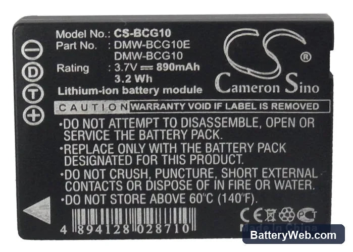 Leica V-Lux 20 Replacement Battery, 3.7V, 890mAh, Li-ion 5